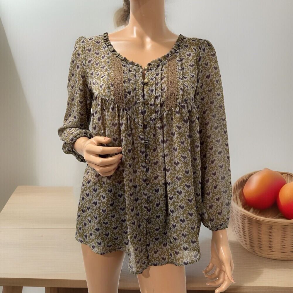 Marshmallow Crown exotic blouse brown/purple size small